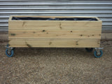 Wooden planters on wheels / casters (wooden trough planter, 3 rows of decking)