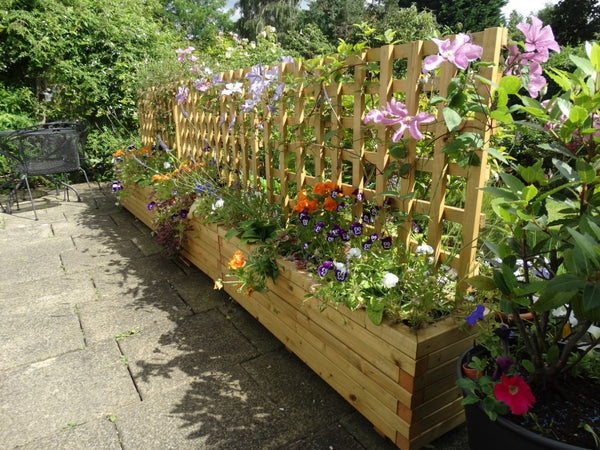 wooden trough planter with trellis Block style trough wooden planters with trellis (custom sized trellis) –  Premier Wooden Planters