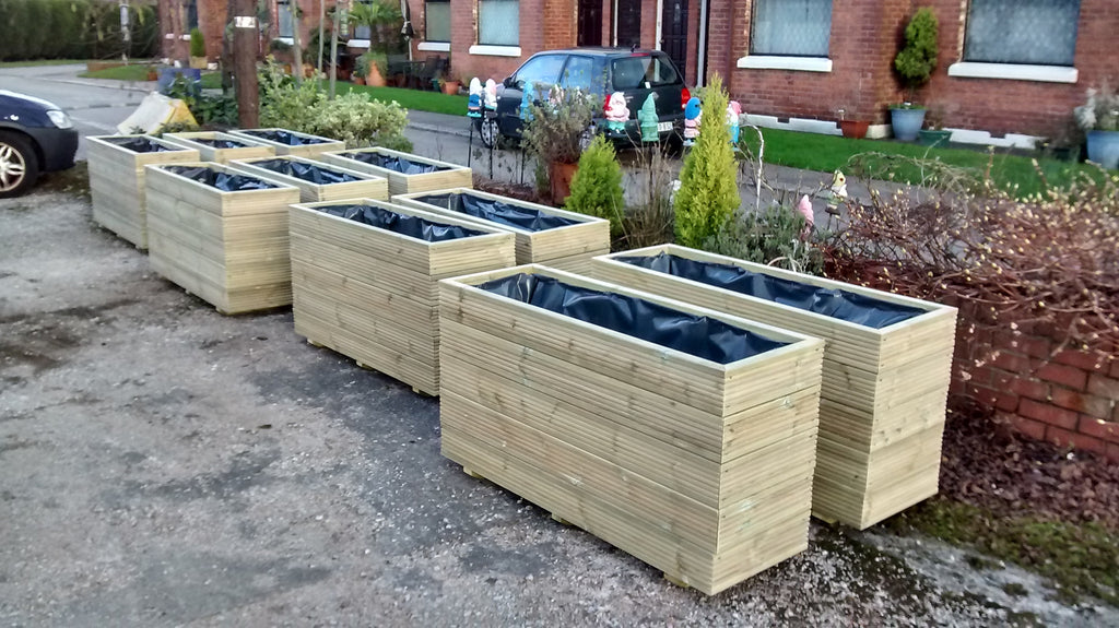 5 rows of decking large trough wooden planters