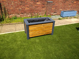Aston trough wooden planter - painted with Cuprinol's Urban Slate and Light Oak Stained rows of timber