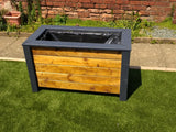 Aston trough wooden planter - painted with Cuprinol's Urban Slate and Light Oak Stained rows of timber