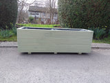 Budget large trough wooden planters, 3 rows of decking, painted with Cuprinol Willow
