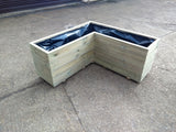 L shaped corner wooden planters, 4 rows of decking