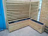 Smooth trough wooden planters with 4 rows of planks