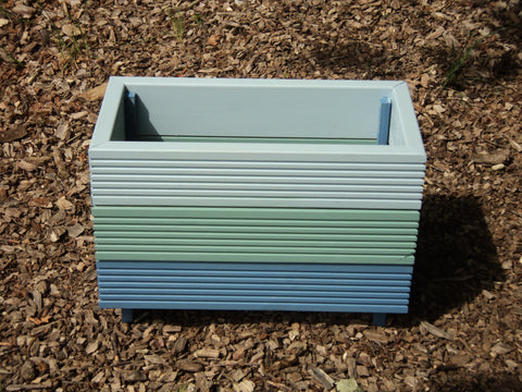 Tricolour (blue) trough planter made from pressure treated decking
