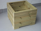 Budget square wooden planters, 3 rows of decking, 30cm square up to 80cm square