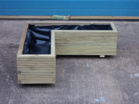 L shaped corner wooden planters, 2 rows of decking