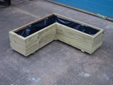 L shaped corner wooden planters, 2 rows of decking