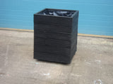 Square wooden planters, 6 rows of decking, 30cm square up to 80cm square, painted in Cuprinol's Ash Black