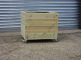 Wooden planters on wheels / casters (square wooden planter, 4 rows of decking)
