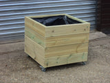 Wooden planters on wheels / casters (square wooden planter, 4 rows of decking)