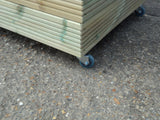 Wooden planters on wheels / casters (square wooden planter, 4 rows of decking)