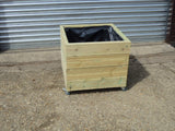 Wooden planters on wheels / casters (square wooden planter, 4 rows of decking)