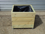Wooden planters on wheels / casters (square wooden planter, 4 rows of decking)