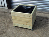 Wooden planters on wheels / casters (square wooden planter, 4 rows of decking)