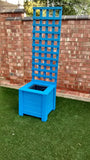 Aston square wooden planters 55cm high with trellis - Painted with Protek Bristol Blue wood stain