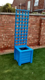 Aston square wooden planters 55cm high with trellis - Painted with Protek Bristol Blue wood stain