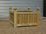 Versailles square wooden planters, unpainted with finials