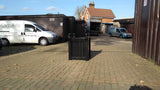 Versailles square wooden planters painted with Leyland's Black Gloss