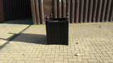 Versailles square wooden planters painted with Leyland's Black Gloss