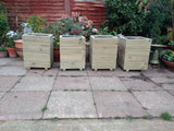 Square wooden planters, 4 rows of decking