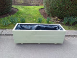 Budget large trough wooden planters, 3 rows of decking, painted with Cuprinol Willow