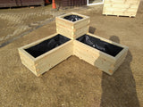 L shaped block style corner wooden planters with two tiers