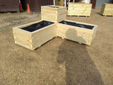 L shaped block style corner wooden planters with two tiers
