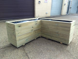 L shaped corner wooden planters, 4 rows of decking