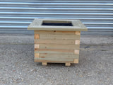 Block style square wooden planters with collar - made from pressure treated timber
