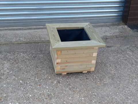 Block style square wooden planters with collar - made from pressure treated timber