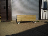 Smooth trough planters with 3 rows of planks on wheels / casters
