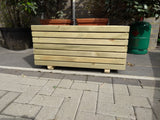 Block style trough wooden planters (short) with spaces between the rows