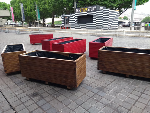 Block style trough wooden planters - EXTRA DEEP & EXTRA WIDE - stained in Warm Oak