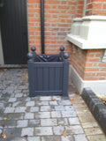 Versailles square wooden planters painted with Farrow and Ball's Off Black