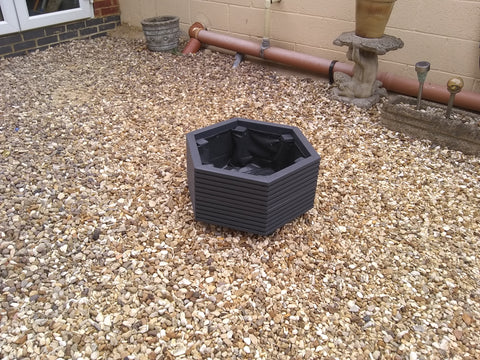 Special Offer - Hexagonal decking planter, 28cm high, 50cm wide, painted in Cuprinol's Urban Slate