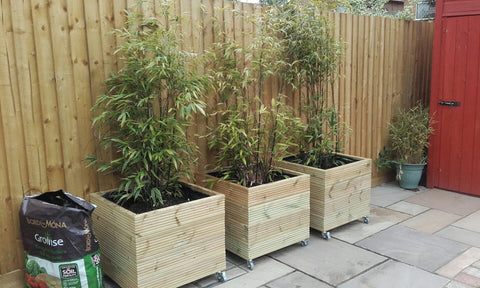 Wooden planters on wheels / casters (square wooden planter, 4 rows of decking)